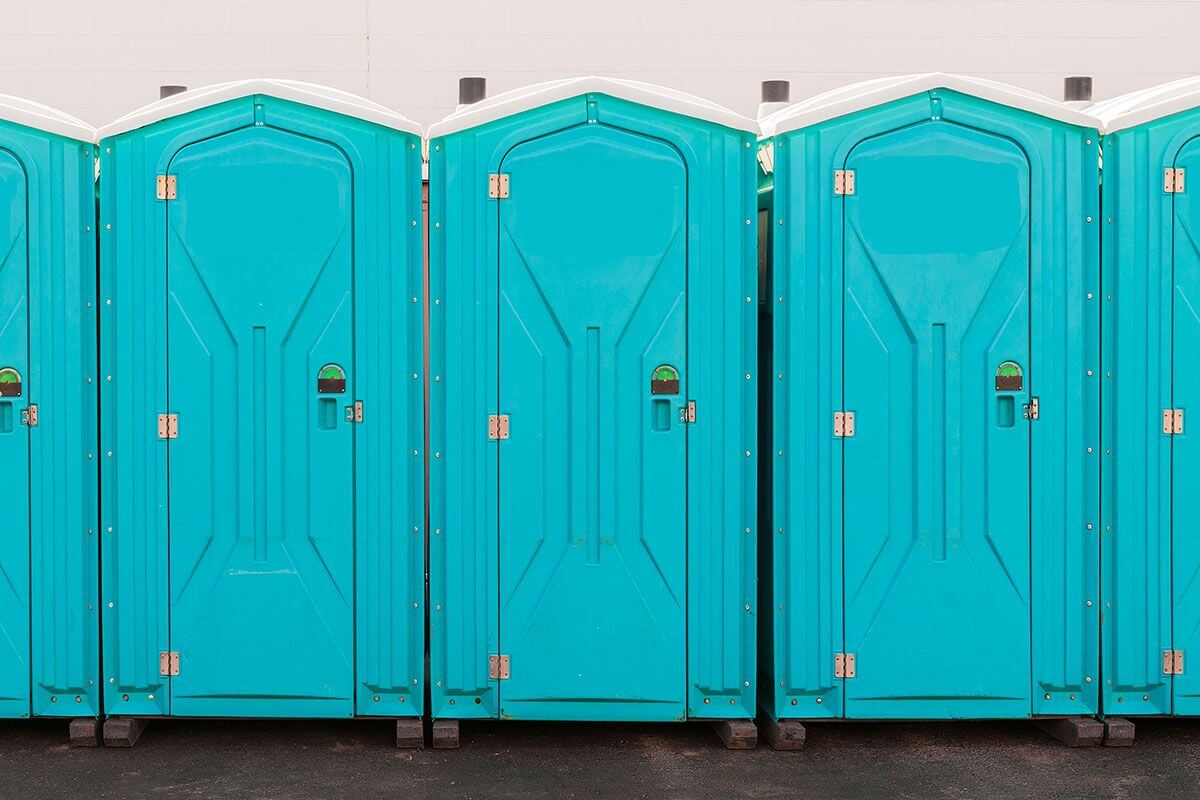 Industrial portable restroom units at a plant in Sanford, North Carolina