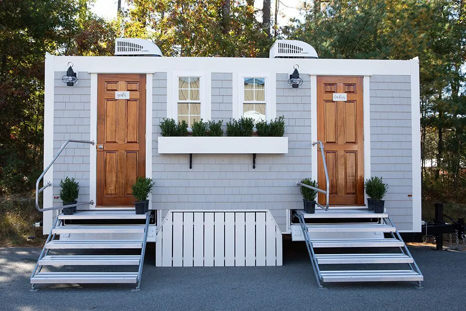 Wedding restroom units discretely staged at a venue in Sanford, North Carolina